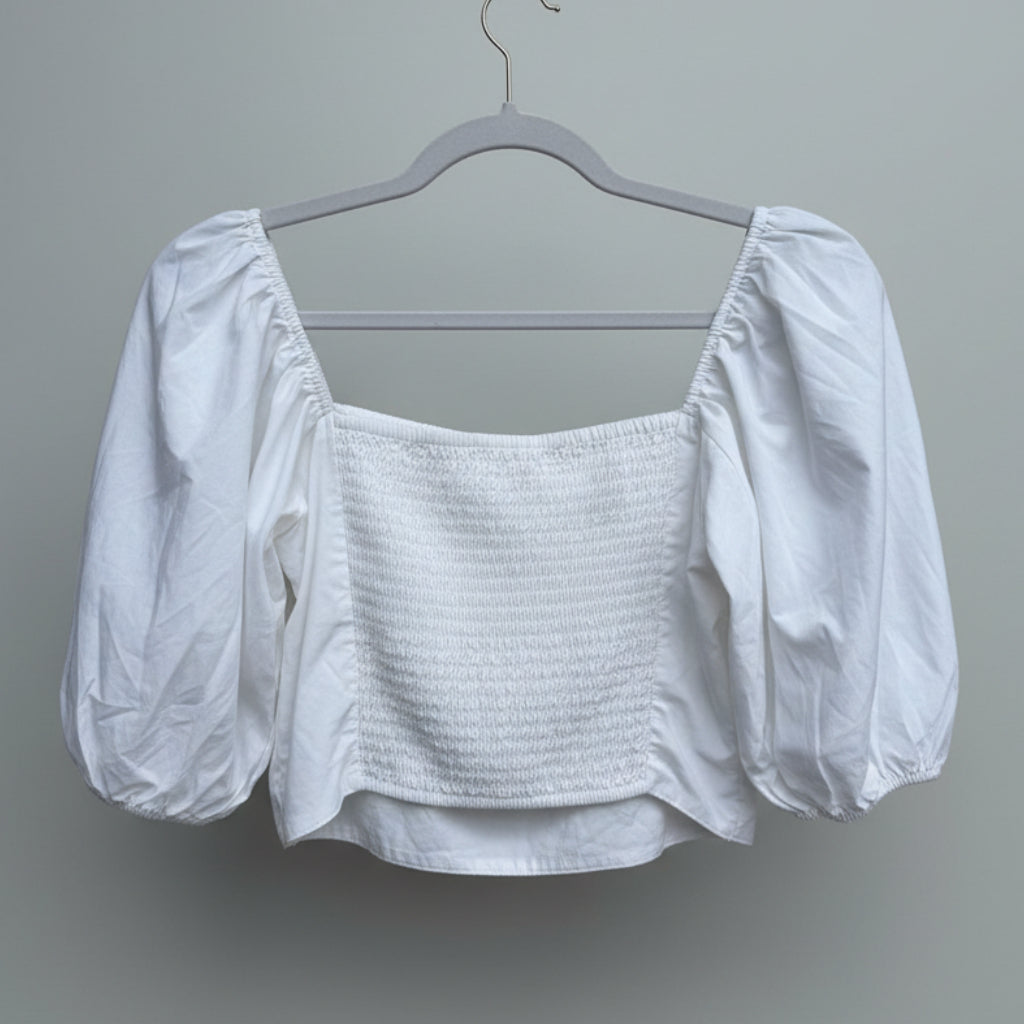 Aberombie & Fitch White Puff Sleeve Top Size L