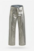 Zara Metallic Silver Straight-Leg Jeans Size 0 NWT | Statement Denim