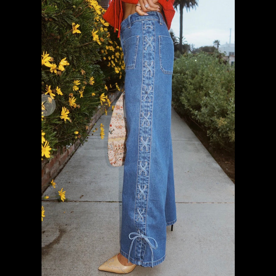Miou Muse Dana Lace Up Denim Size Small