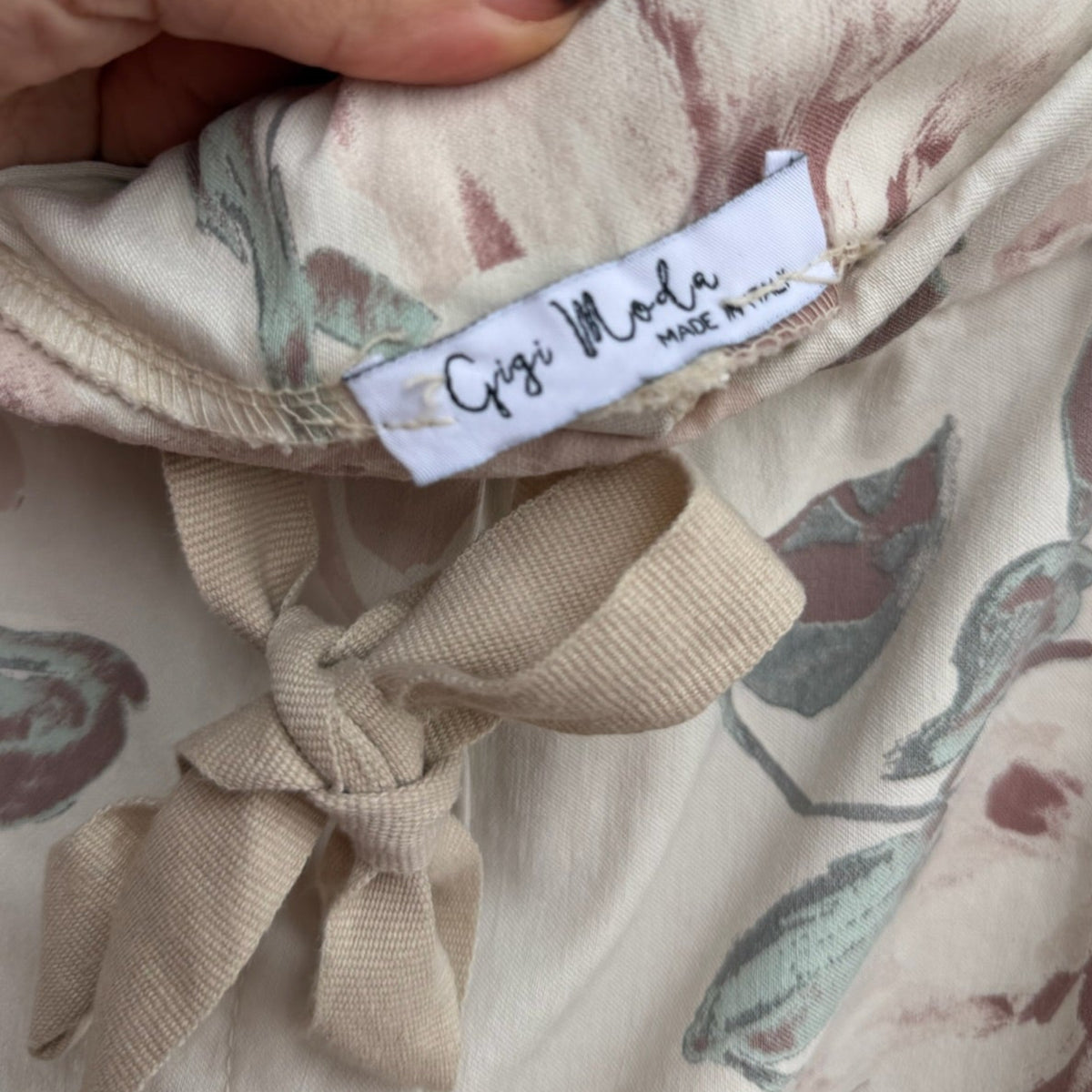 Gigi Moda Cream Floral Print Tie Waist Pants- One Size