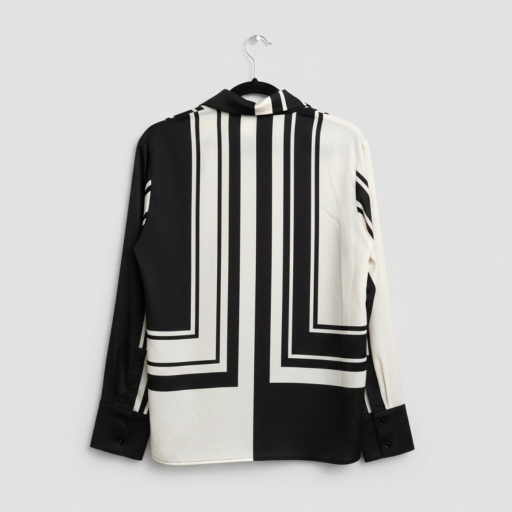 Commense Contrast Striped Lapel Collar Shirt Size S