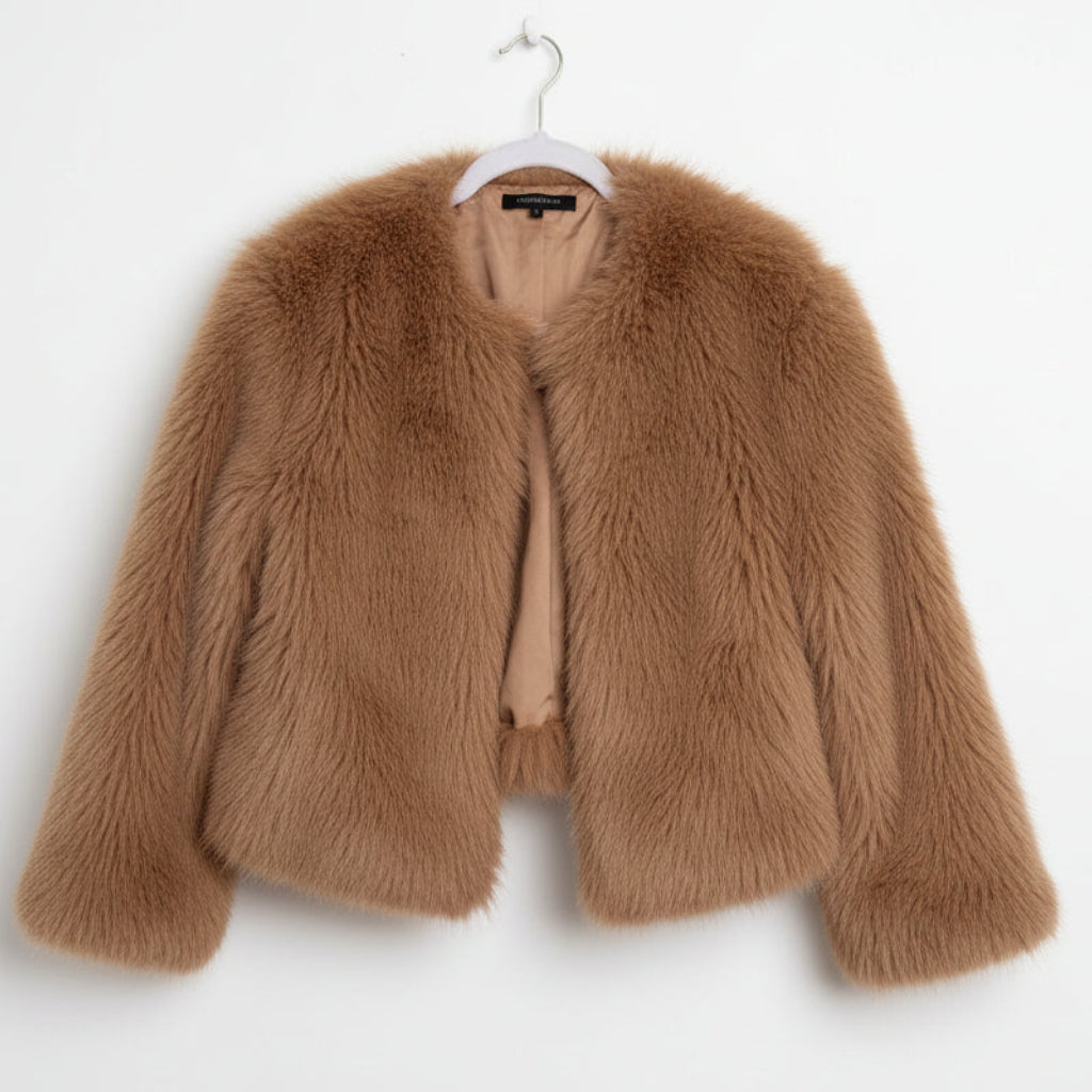 Olivaceous Brown Faux Fur Crop Jacket Size S