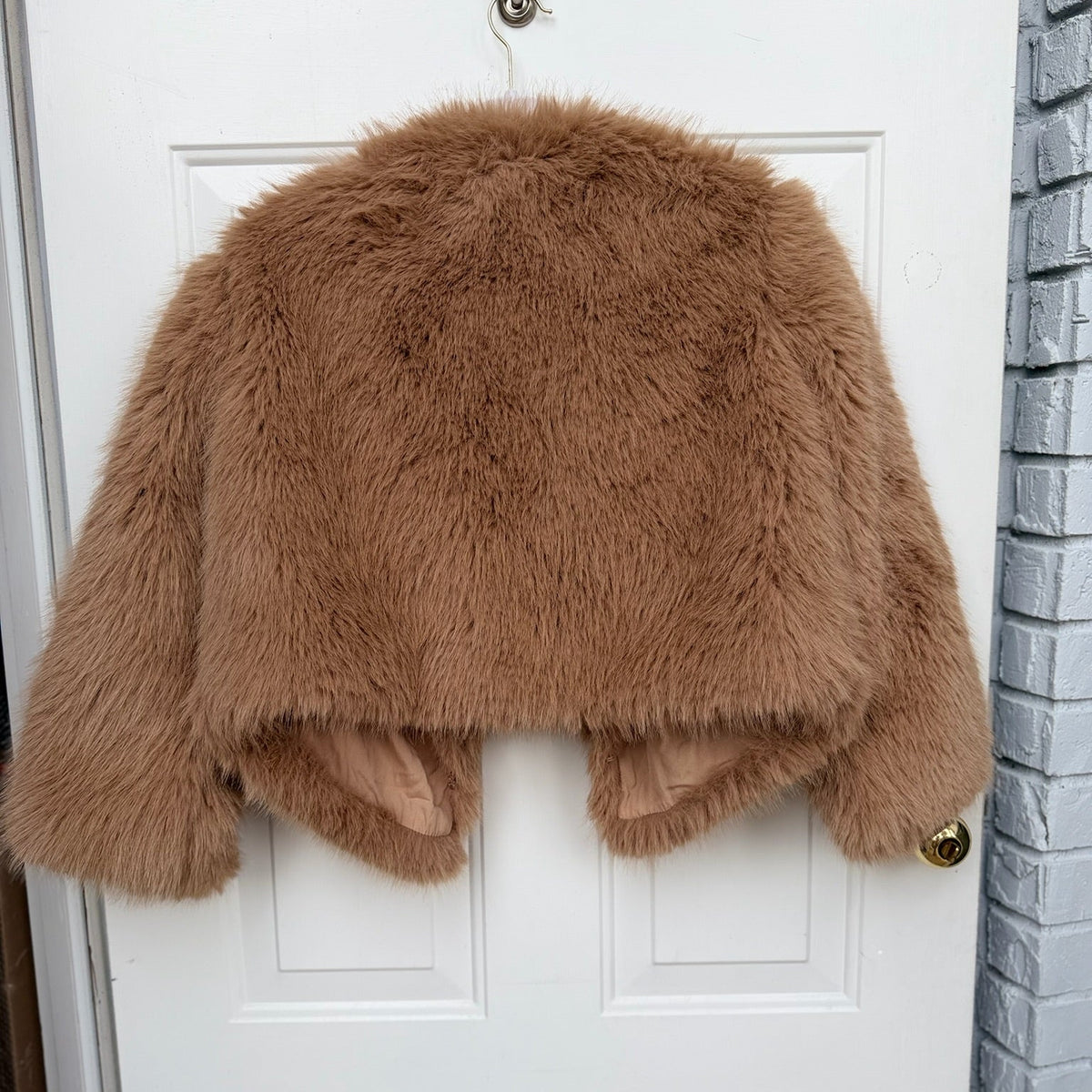 Olivaceous Brown Faux Fur Crop Jacket Size S