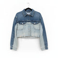 Zara Two-Tone Cropped Distressed Denim Jacket Size XS