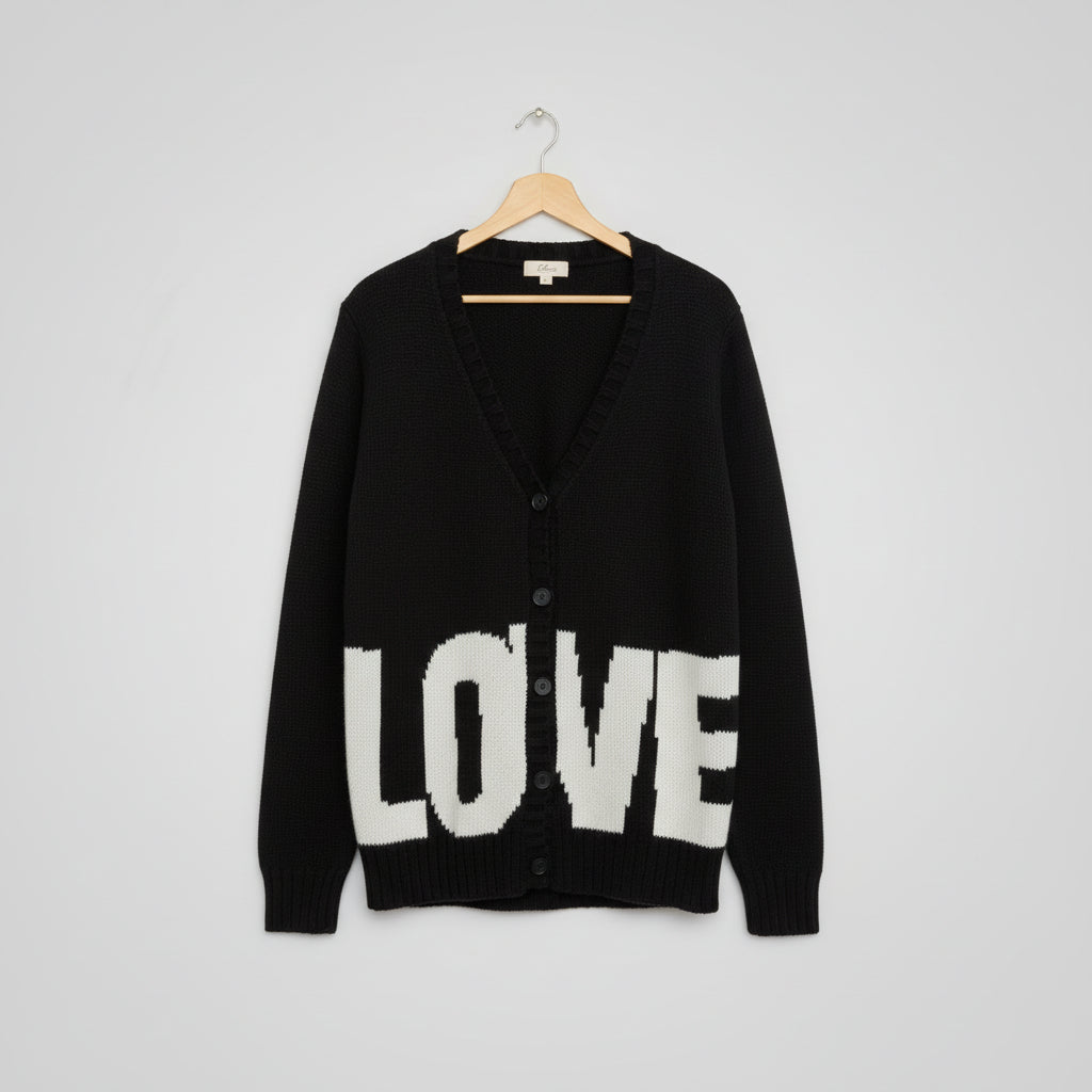 Elan Black and White Love Cardigan Size S