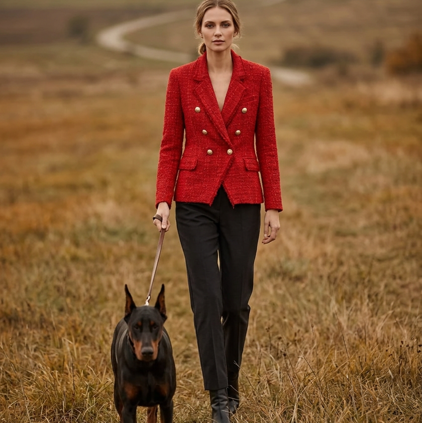 Generation Love Red Tweed Double Breasted Blazer Size M