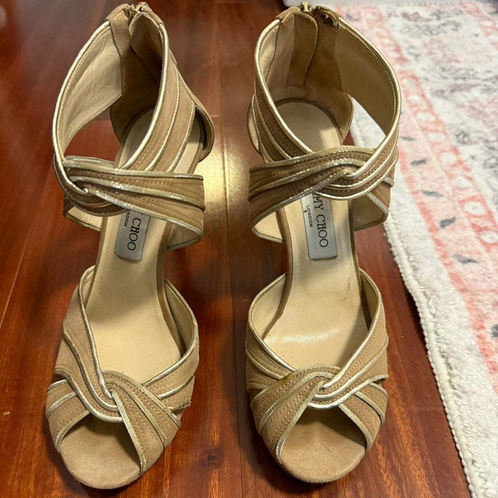 Jimmy Choo Metallic Gold Heeled Sandals Size 38