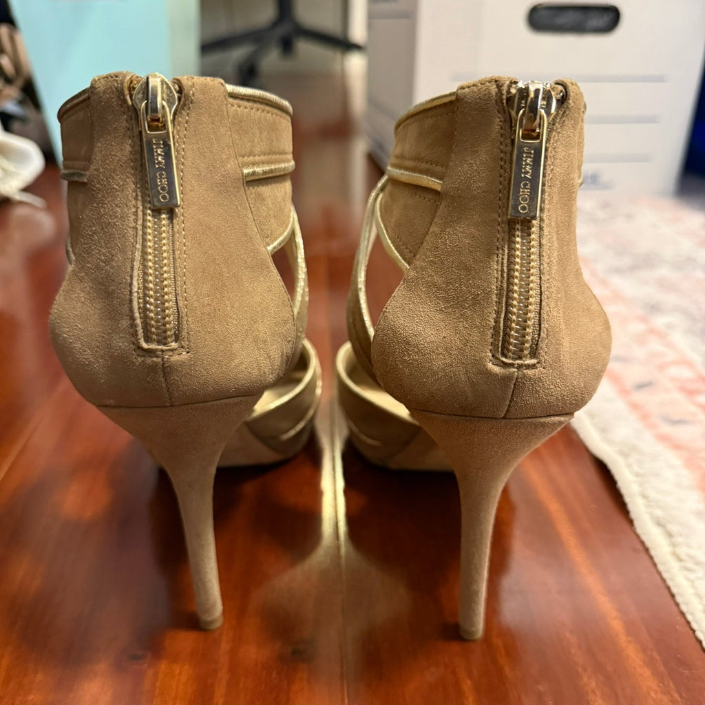 Jimmy Choo Metallic Gold Heeled Sandals Size 38