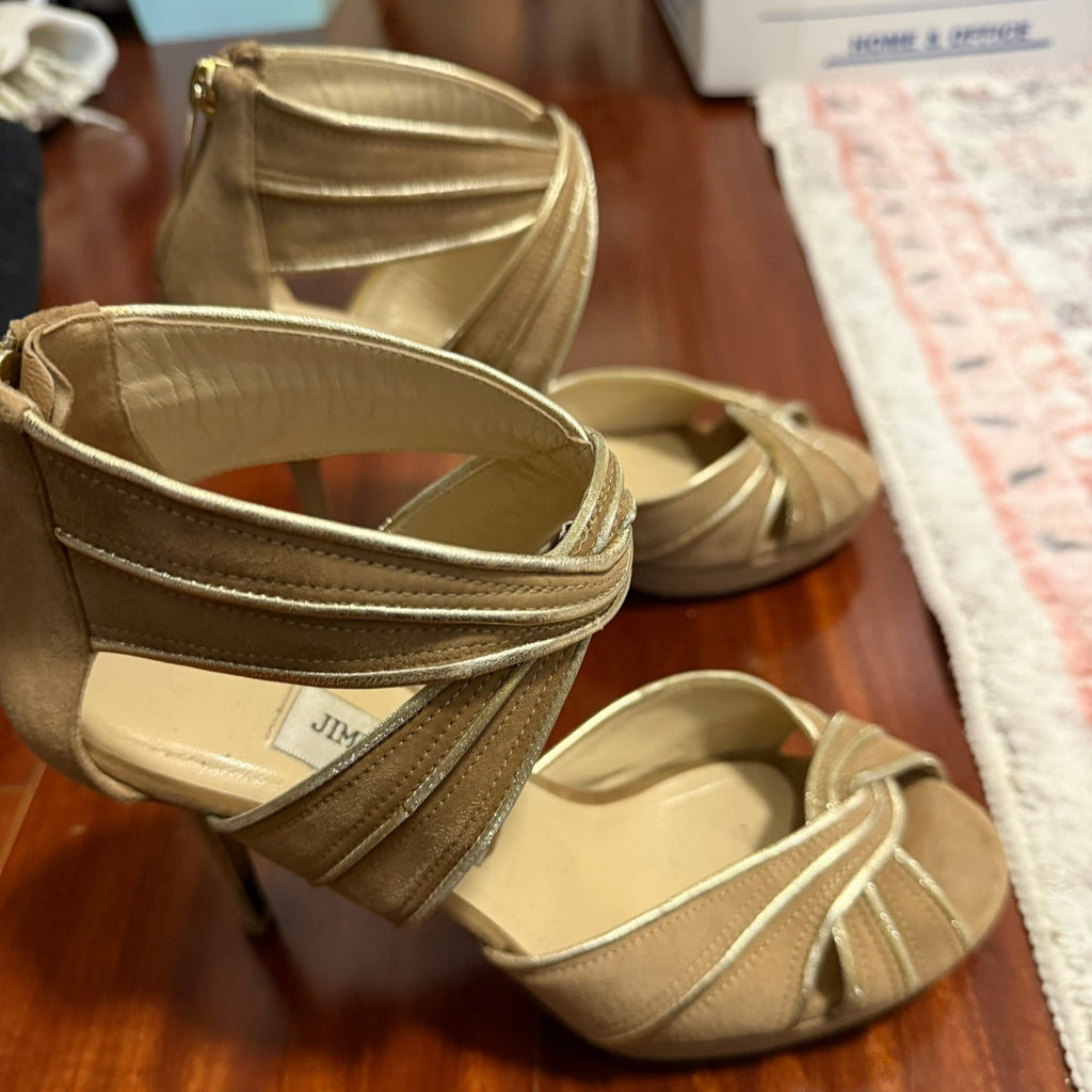 Jimmy Choo Metallic Gold Heeled Sandals Size 38