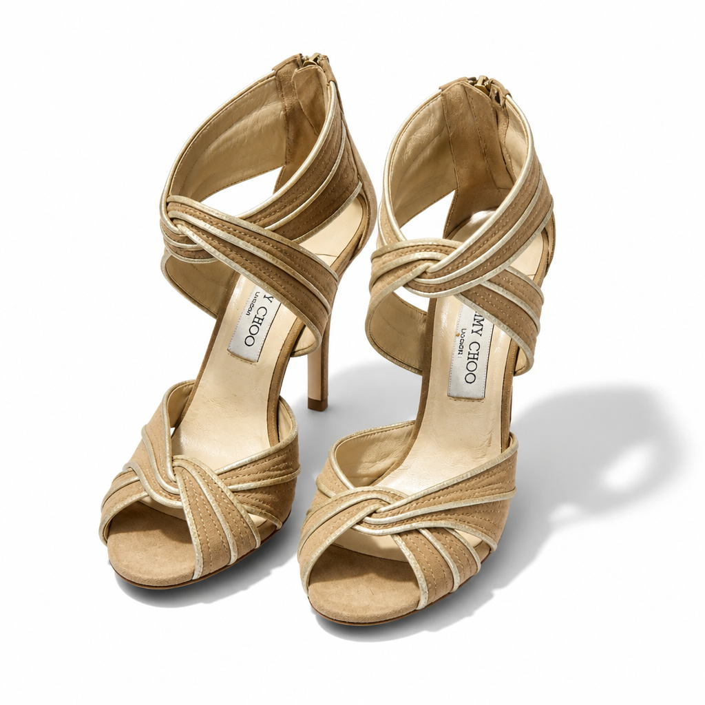 Jimmy Choo Metallic Gold Heeled Sandals Size 38