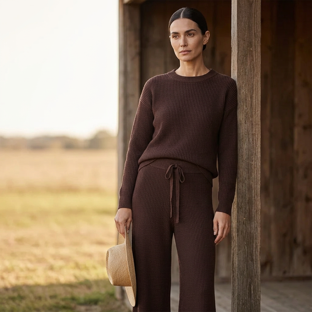 A.L.C. Knit Wide-Leg Pants – Chocolate Brown, Drawstring, Cotton Blend Size Small