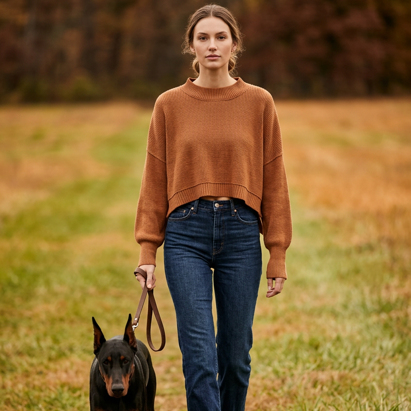 Free People Brown Ribbed Crop Sweater Size L
