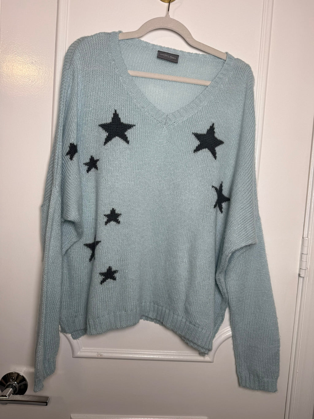 Wooden Ships Star Intarsia V-Neck Sweater Size M/L