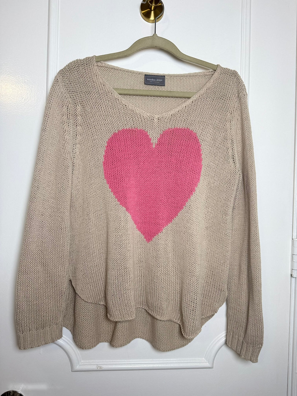 Wooden Ships Pink Heart Sweater Size S/M