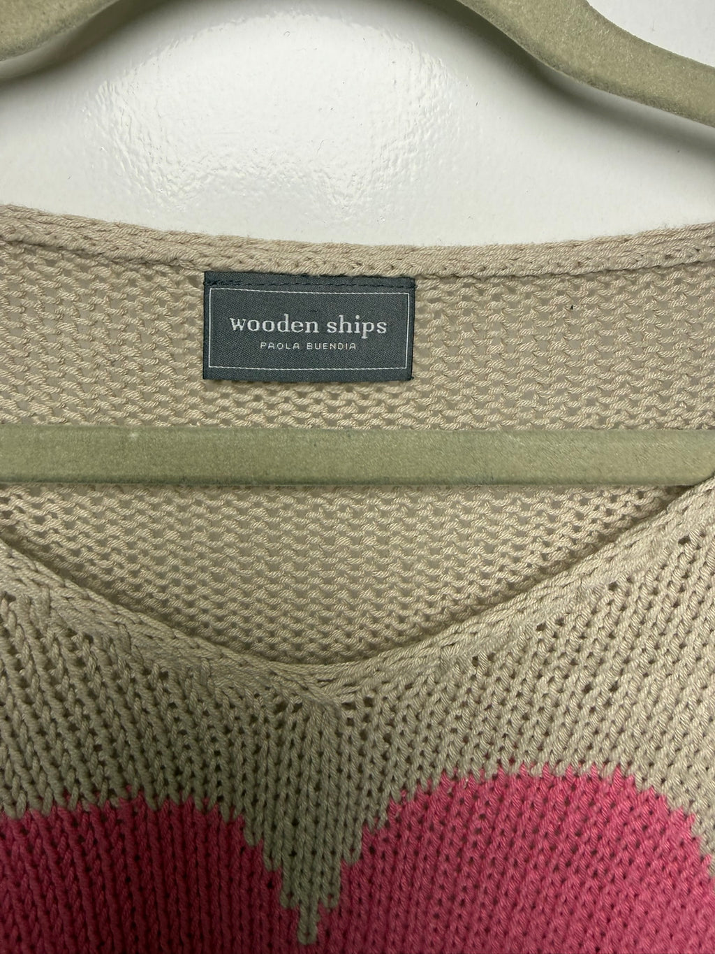 Wooden Ships Pink Heart Sweater Size S/M