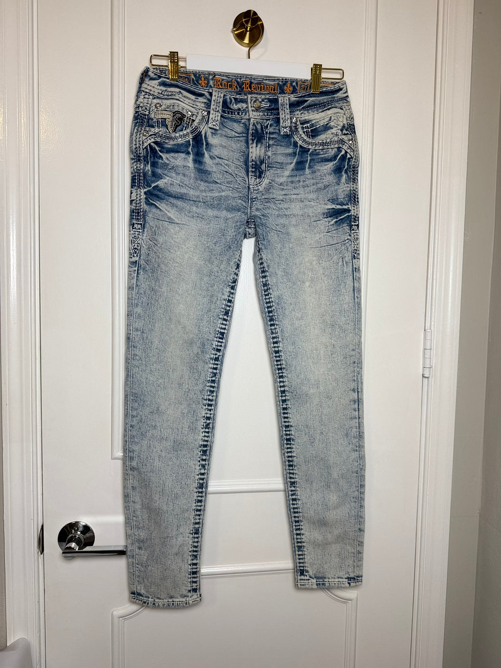 Rock Revival Acid Wash Embellished Jeans Size 27