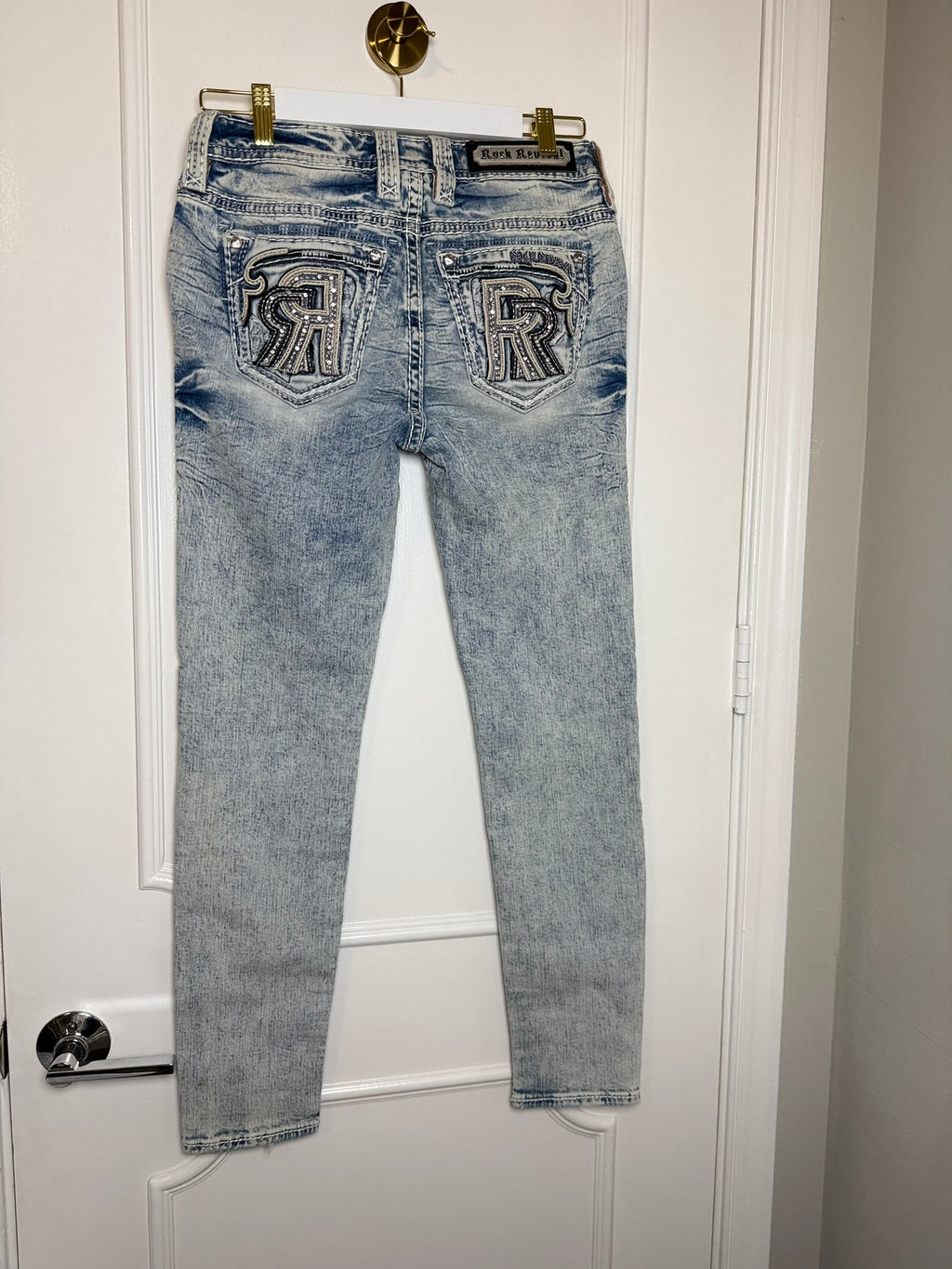 Rock Revival Acid Wash Embellished Jeans Size 27