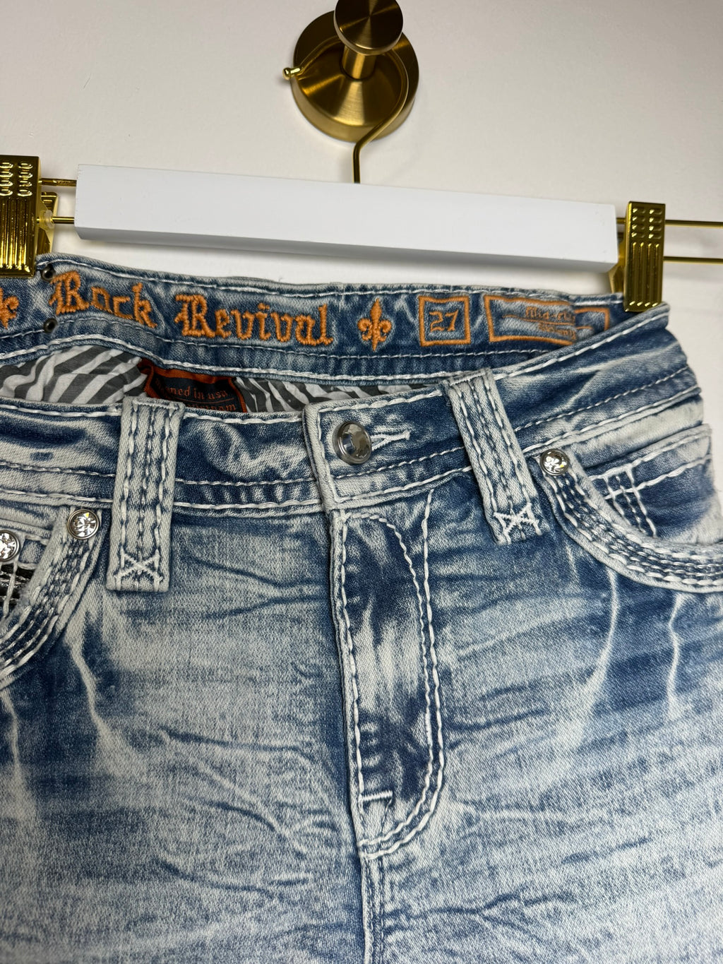Rock Revival Acid Wash Embellished Jeans Size 27