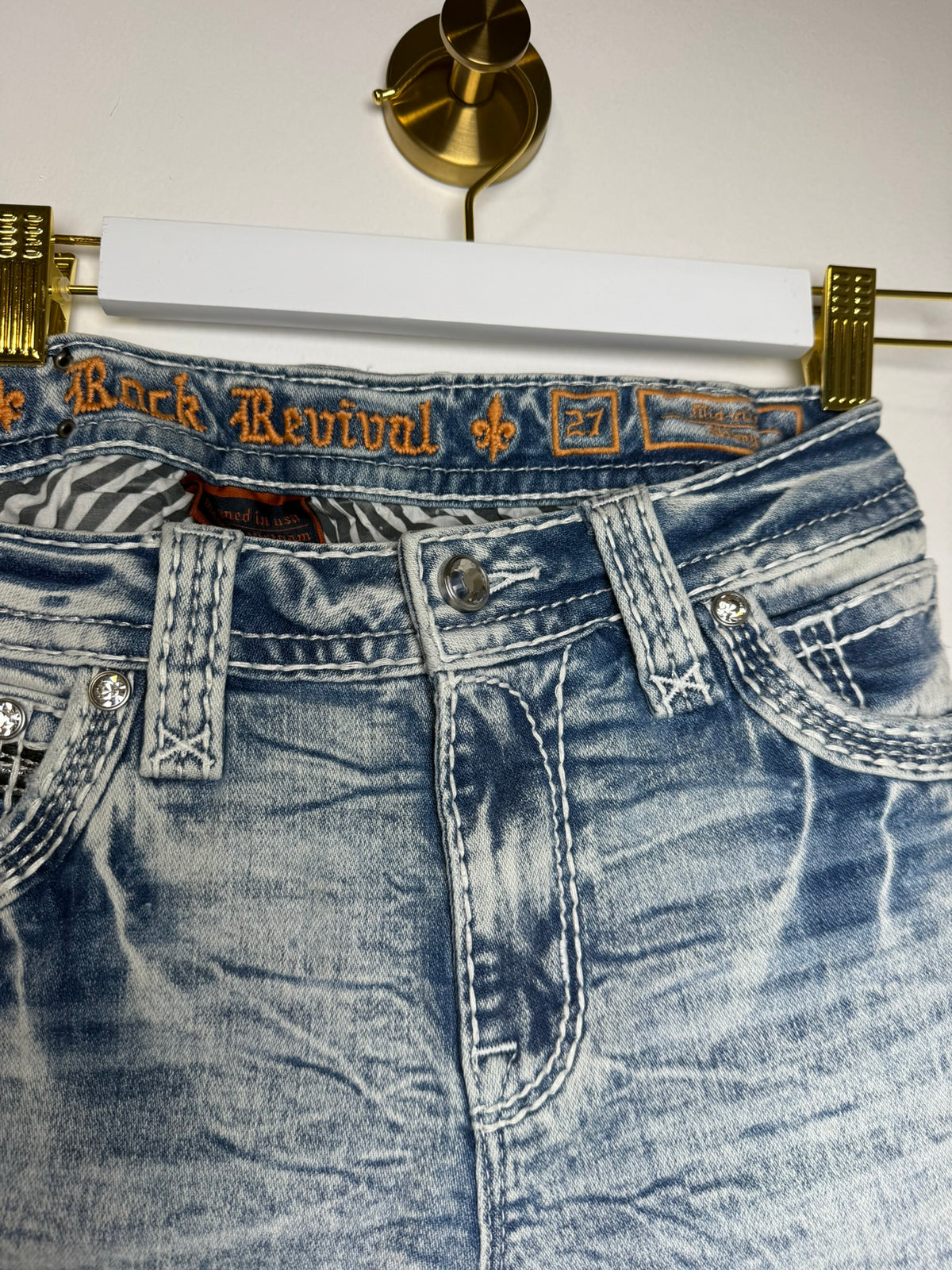 Rock Revival Acid Wash Embellished Jeans Size 27