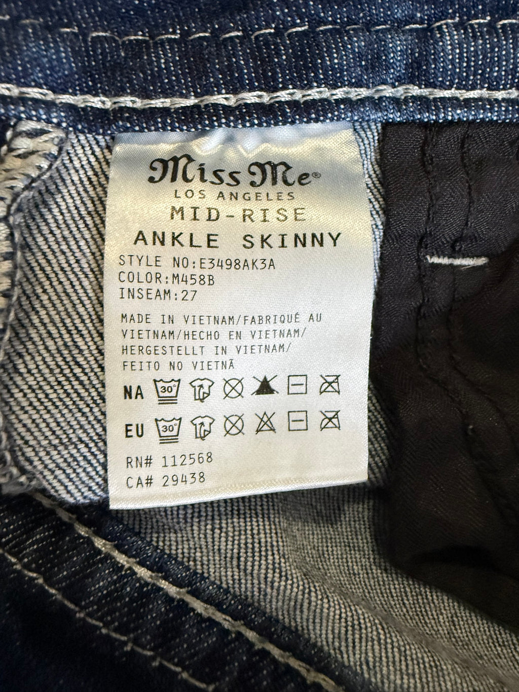 Miss Me Mid-Rise Ankle Skinny Jeans Size 27