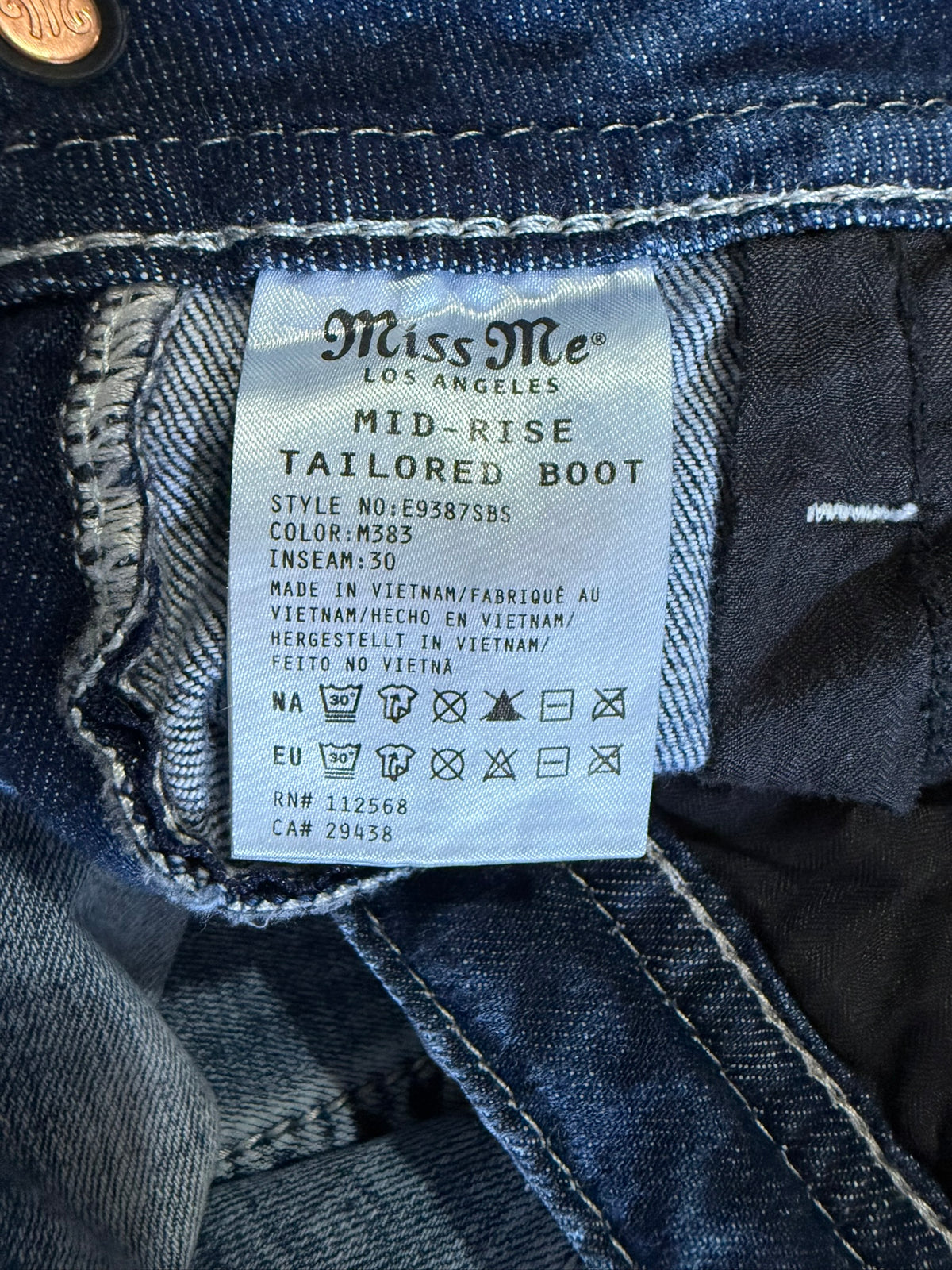 Miss Me Mid-Rise Tailored Bootcut Jeans Size 27