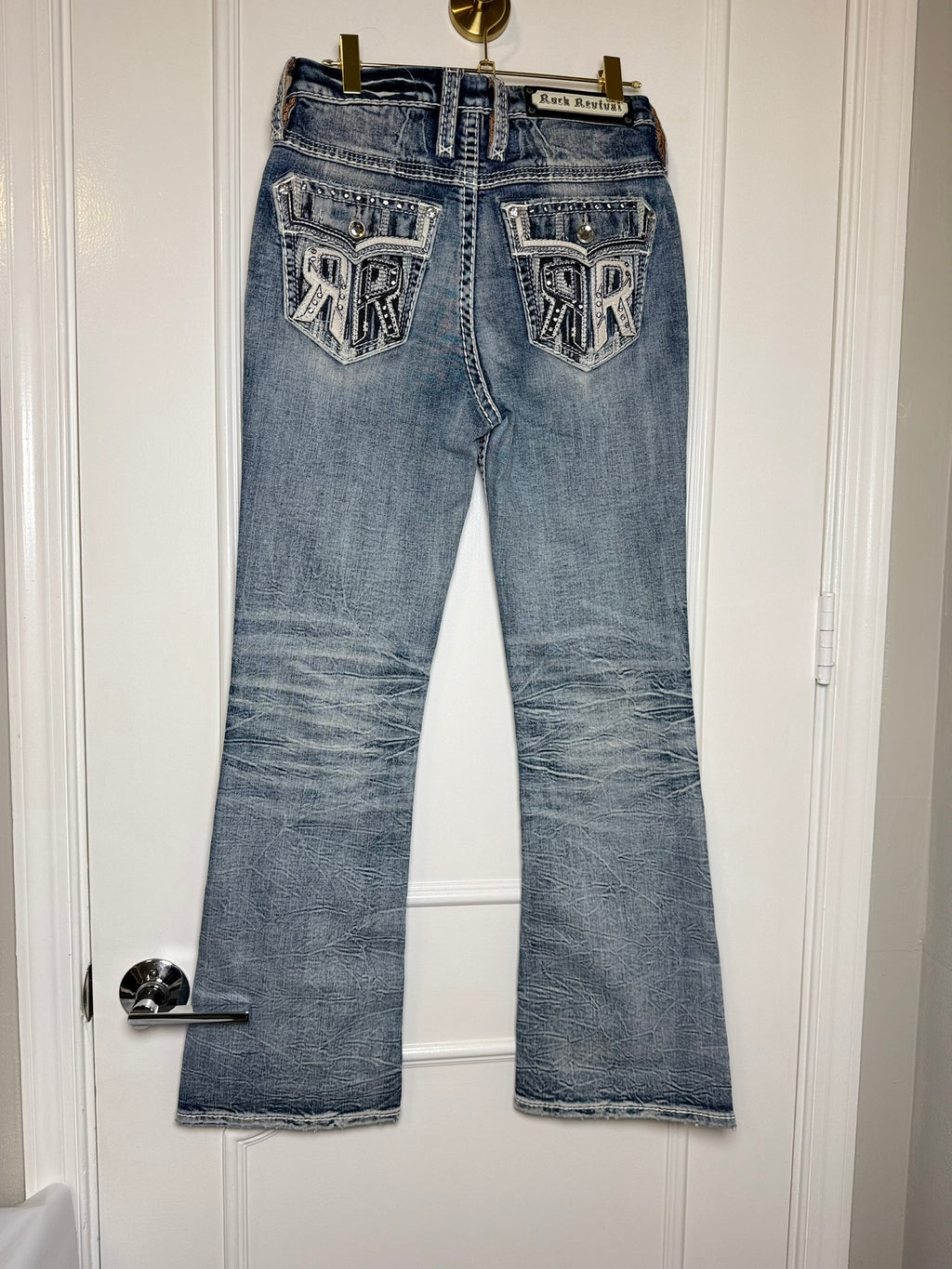 Rock Revival Rhinestone Embellished Flare Jeans Size 27