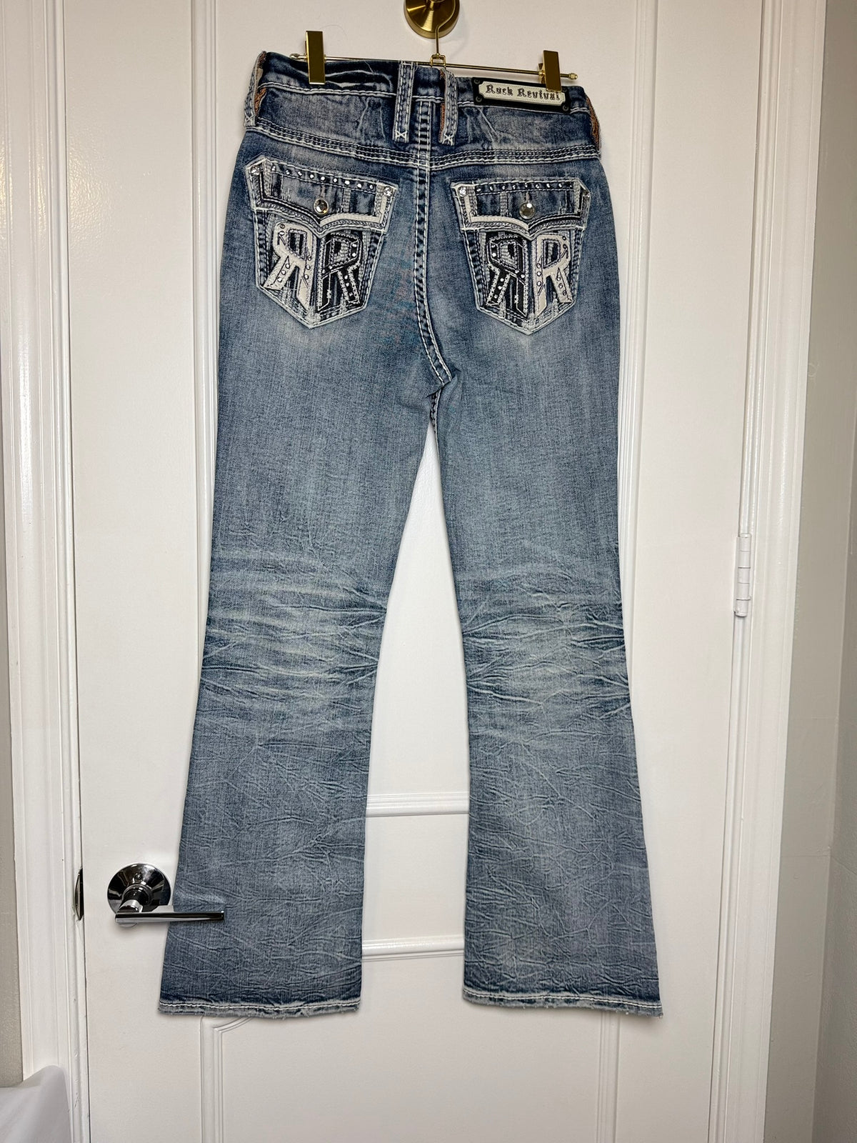 Rock Revival Rhinestone Embellished Flare Jeans Size 27