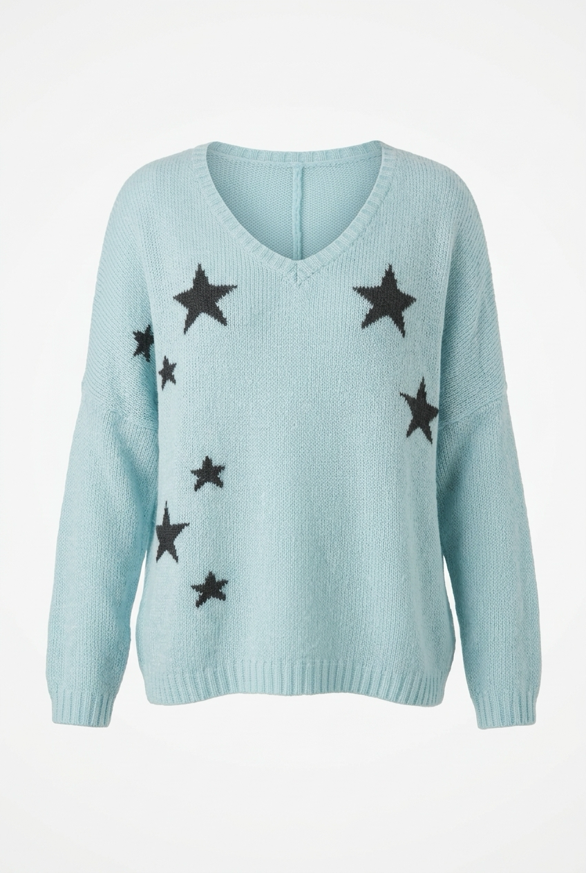 Wooden Ships Star Intarsia V-Neck Sweater Size M/L