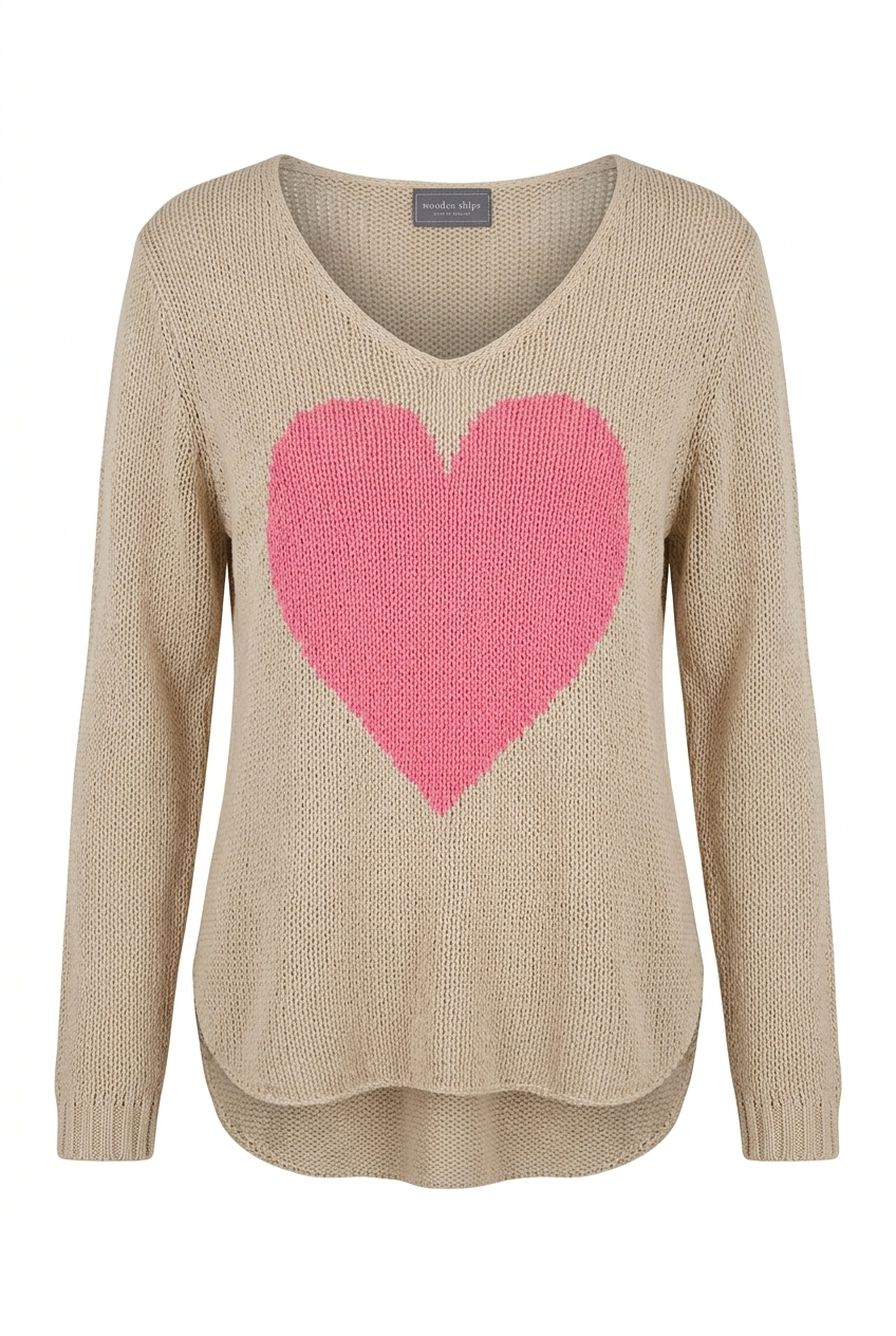 Wooden Ships Pink Heart Sweater Size S/M