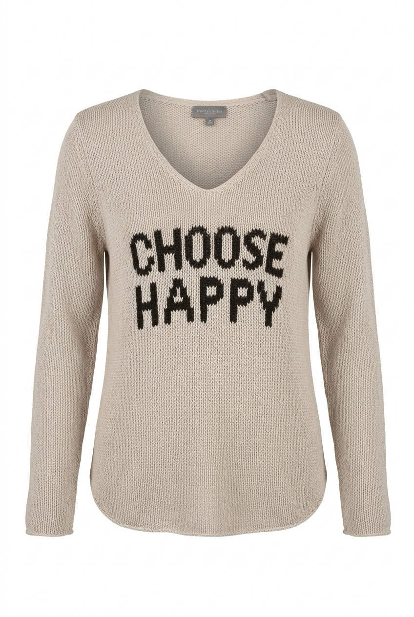 Wooden Ships Choose Happy Sweater Size M/L