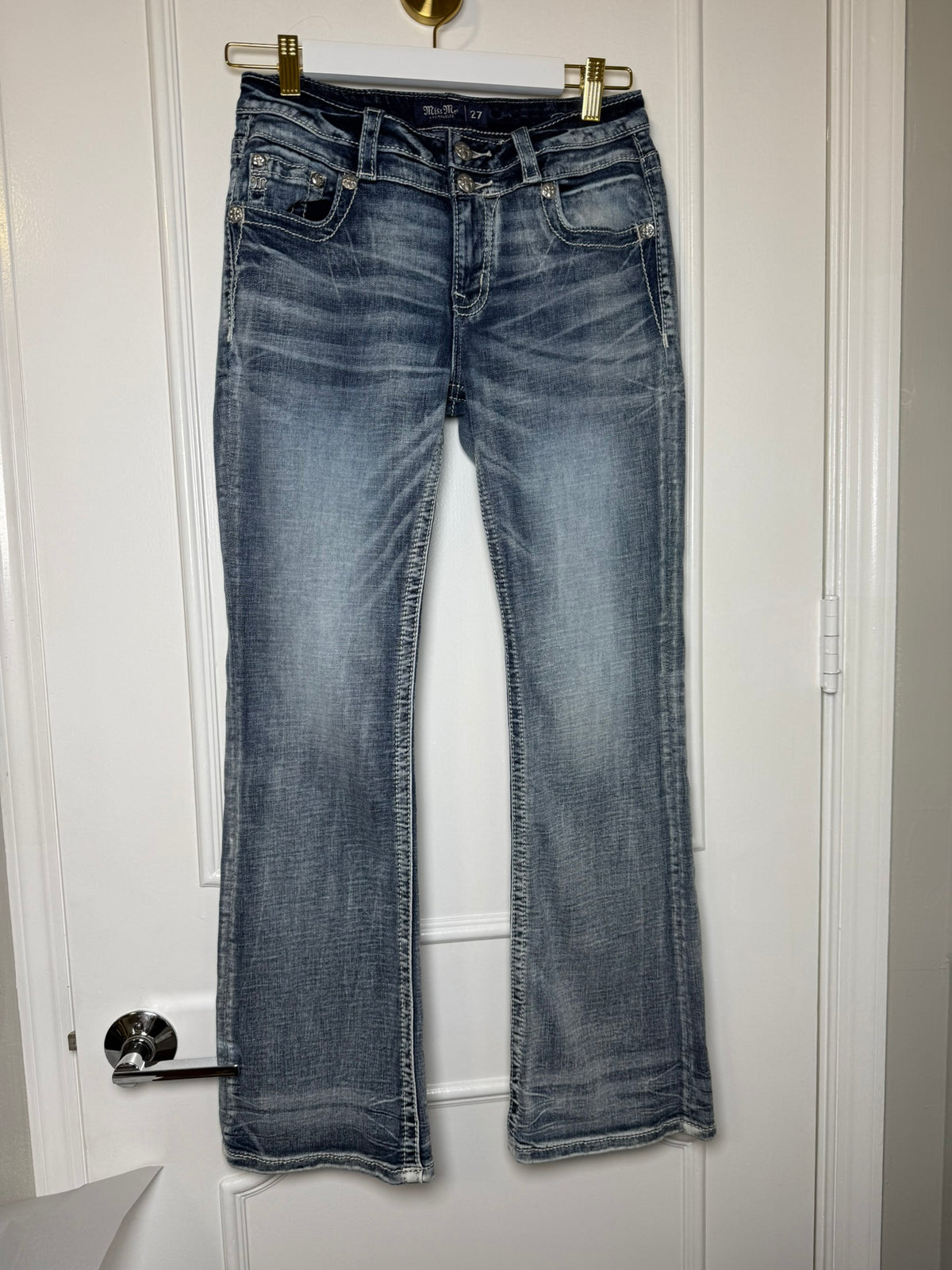 Miss Me Mid Rise Sequin Wing Pocket Midrise Jeans Size 27