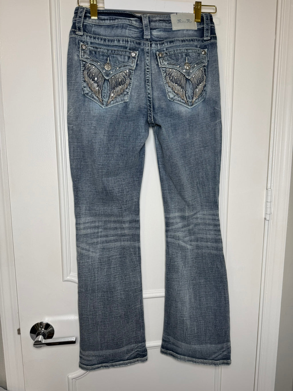 Miss Me Mid Rise Sequin Wing Pocket Midrise Jeans Size 27