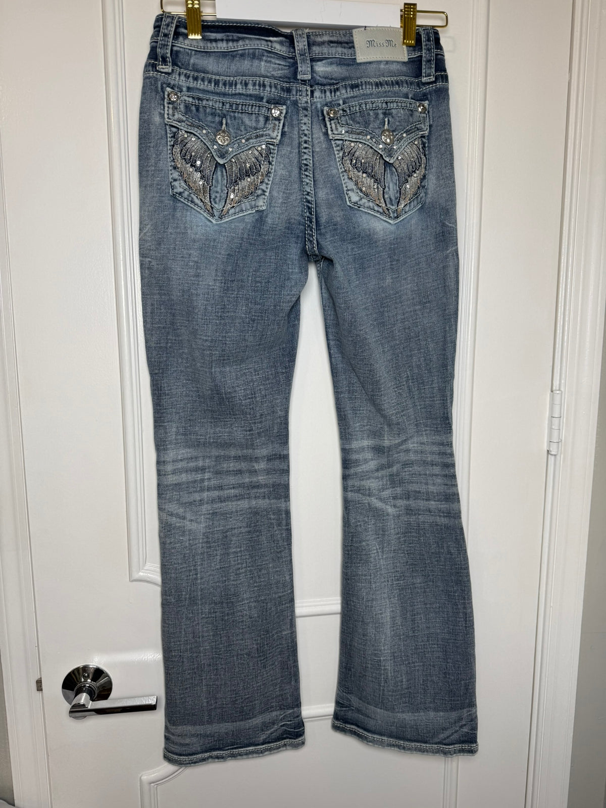 Miss Me Mid Rise Sequin Wing Pocket Midrise Jeans Size 27