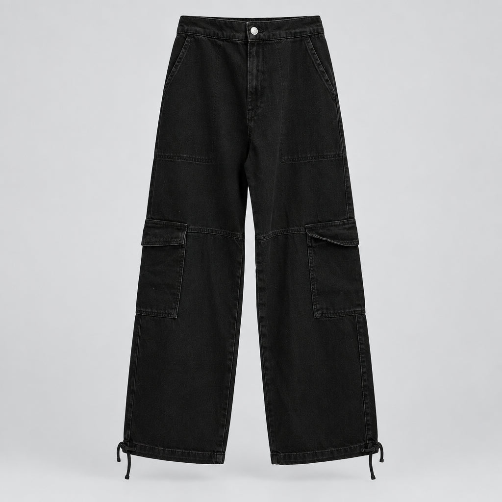 Zara Black Denim Cargo Pants Size Small
