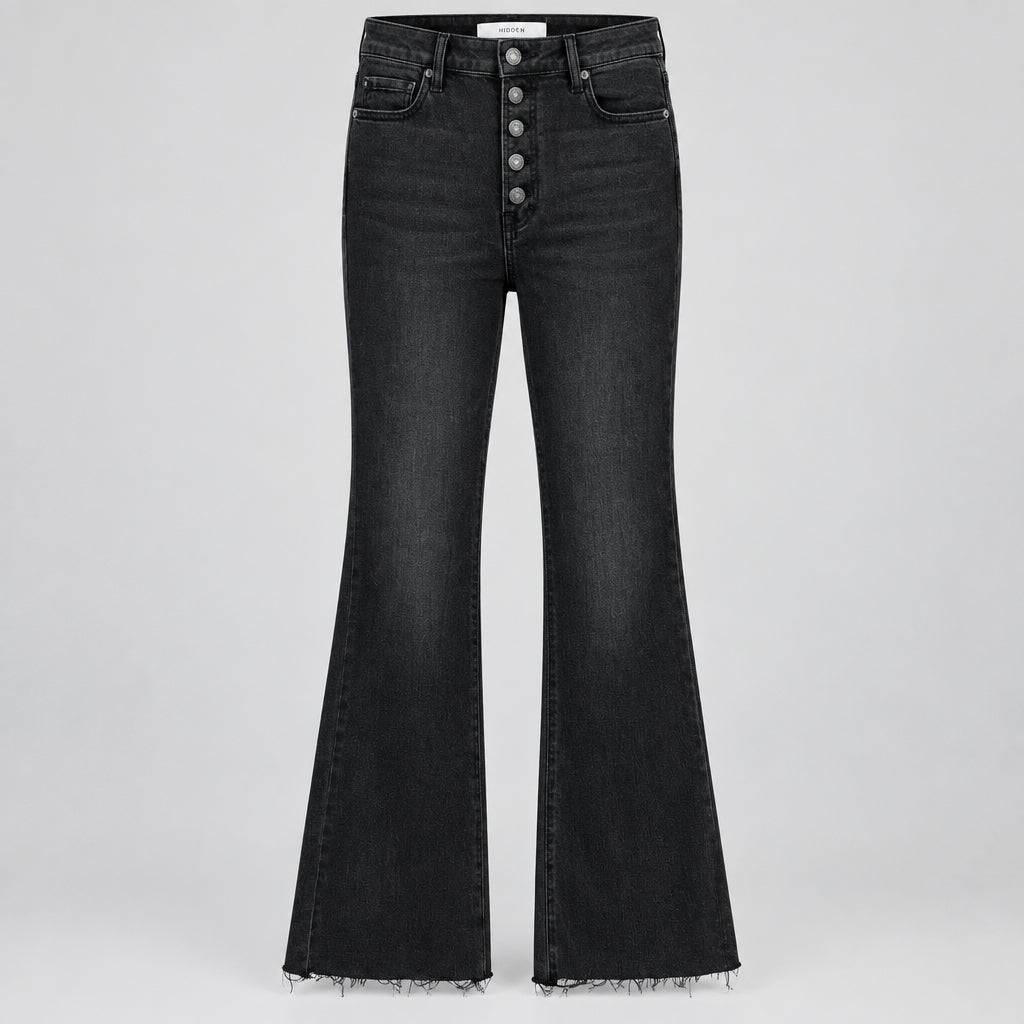 Hidden Jeans Black Exposed Button Cropped Flare Jeans Size 28