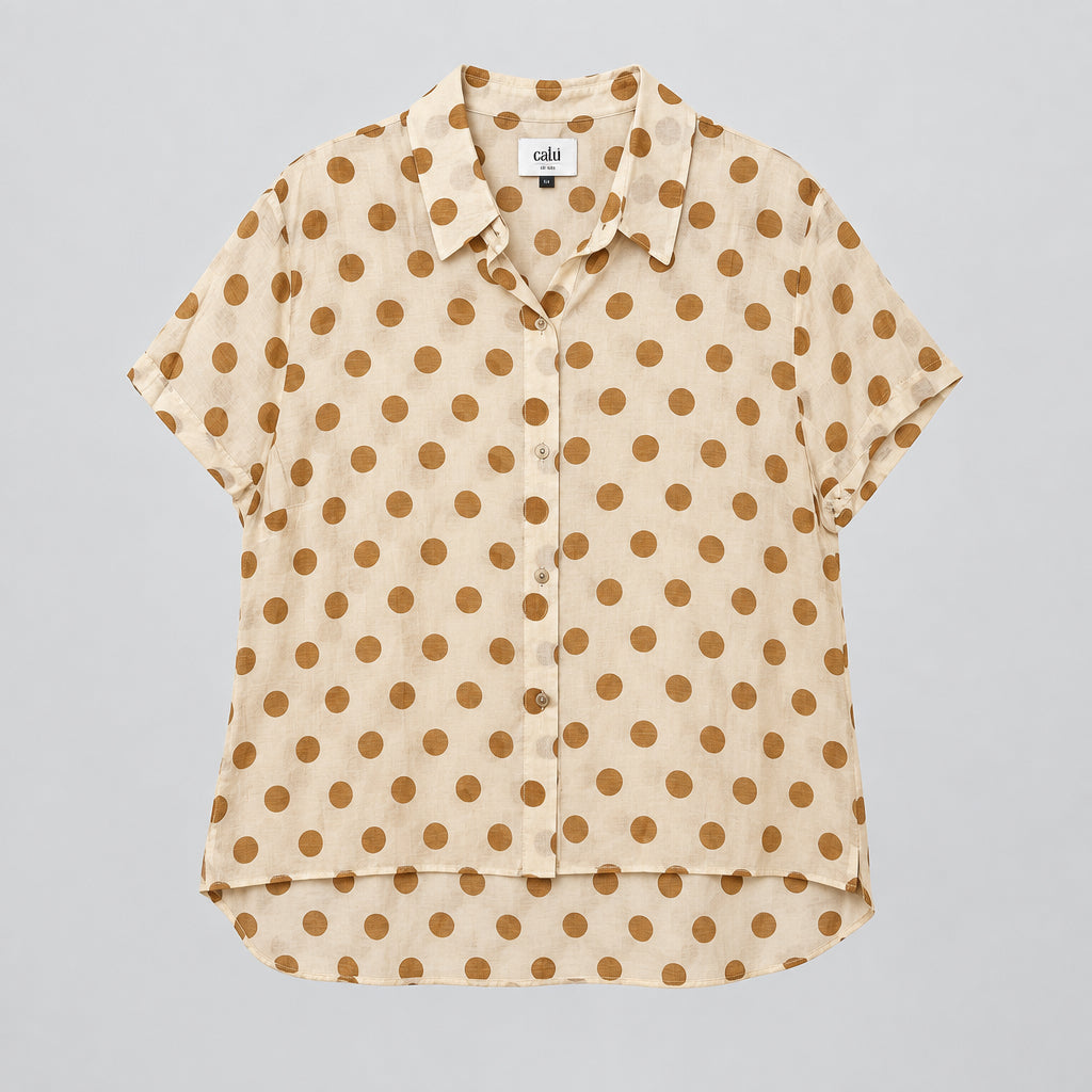 CAbi Cream Blouse with Brown Polka Dots #6305 Size XL