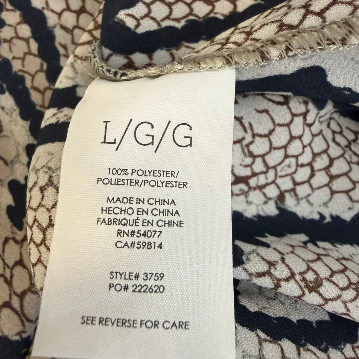 CAbi  Serpentine Snake Print Top  Style 3759 Size L