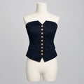 FORE Navy Blue Strapless Gold Button Corset Top Size S