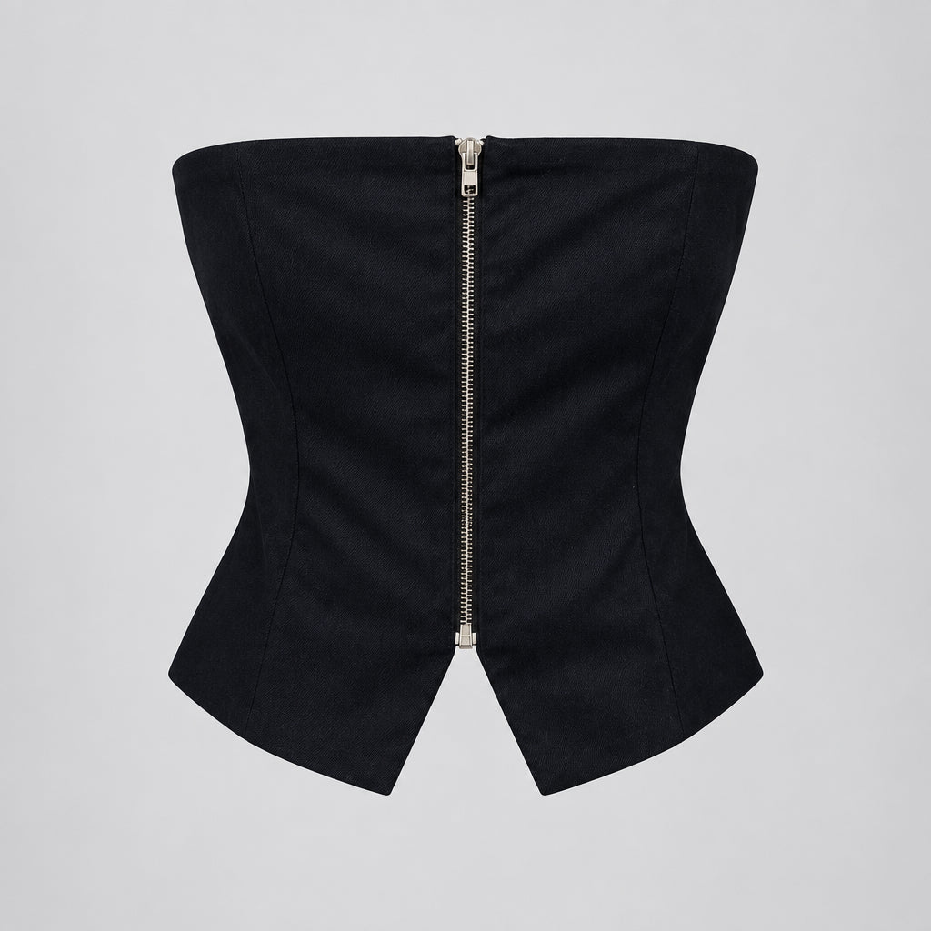 FORE Navy Blue Strapless Gold Button Corset Top Size S