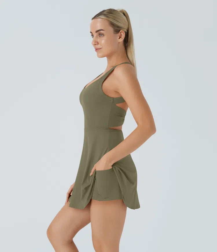 Halara SoftlyZero Airy Backless Twisted Active Dress Size Small