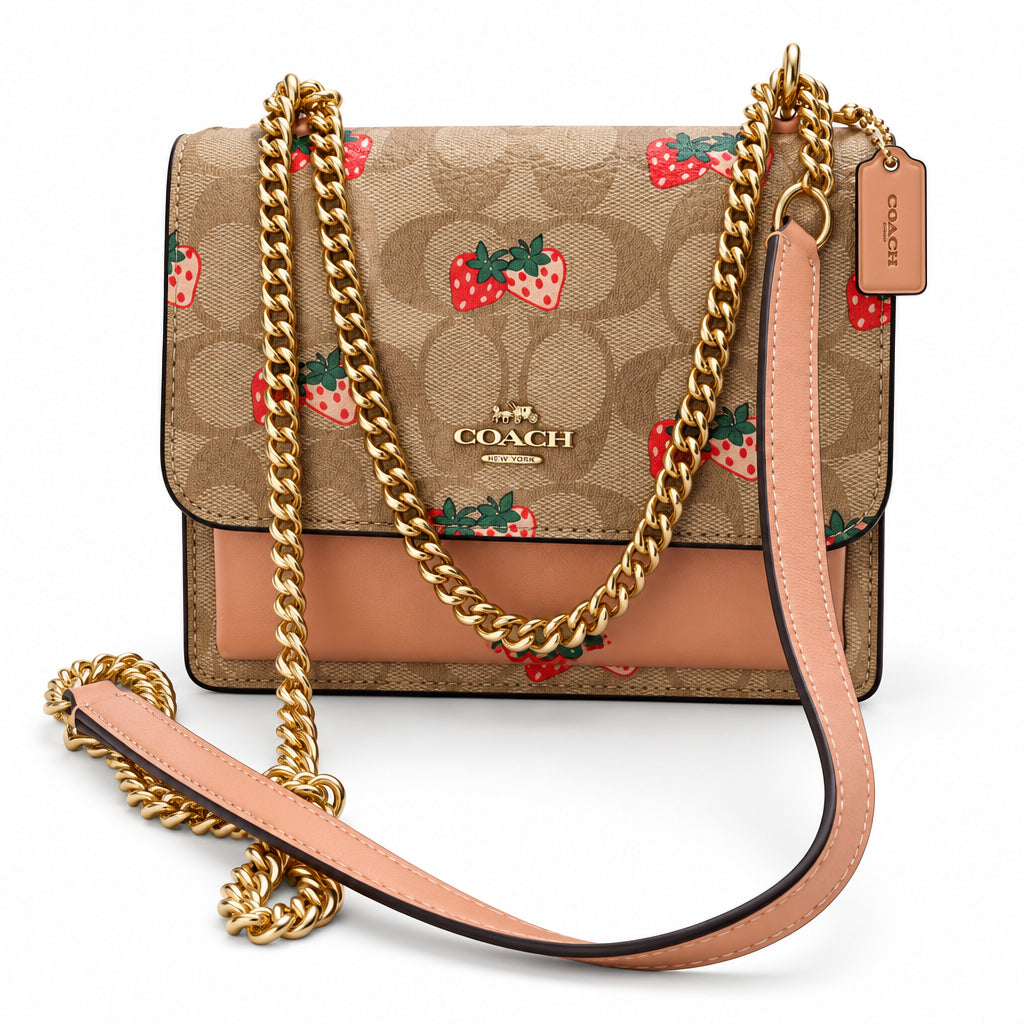 Coach Strawberry Print Leather Chain Crossbody