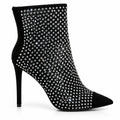 Aqua Black Rhinestone Mesh Heeled Booties Size 7.5