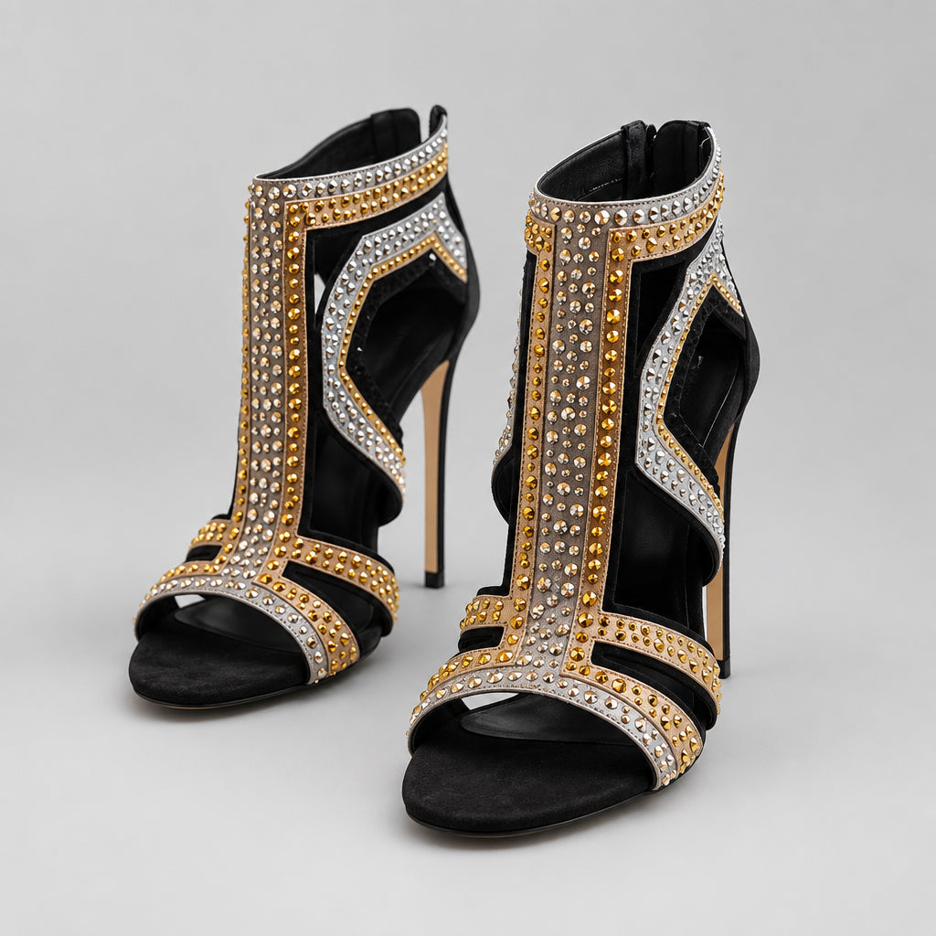 Casadei Crystal Embellished High Heel Booties Size 11