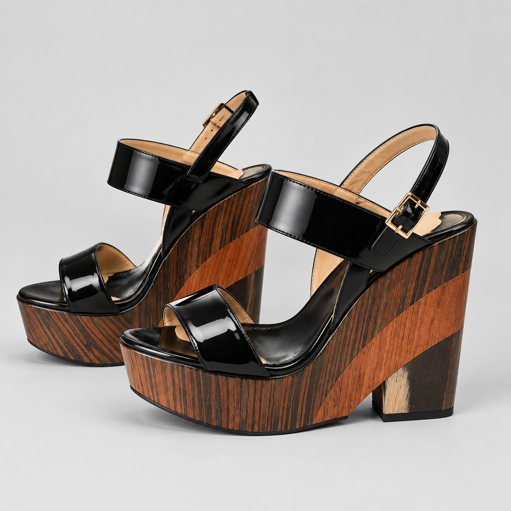 Jimmy Choo Patent Wood Wedge Sandal Size 39
