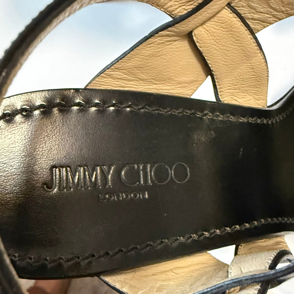 Jimmy Choo Patent Wood Wedge Sandal Size 39