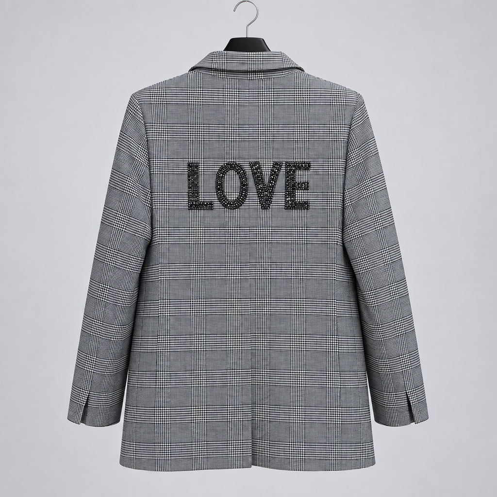 Elan Houndstooth Rhinestone Love Blazer Size L