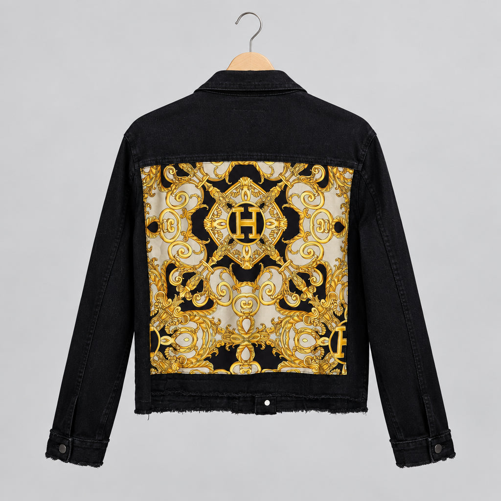 Htrailz Black Barogue Print Denim Jacket Size L