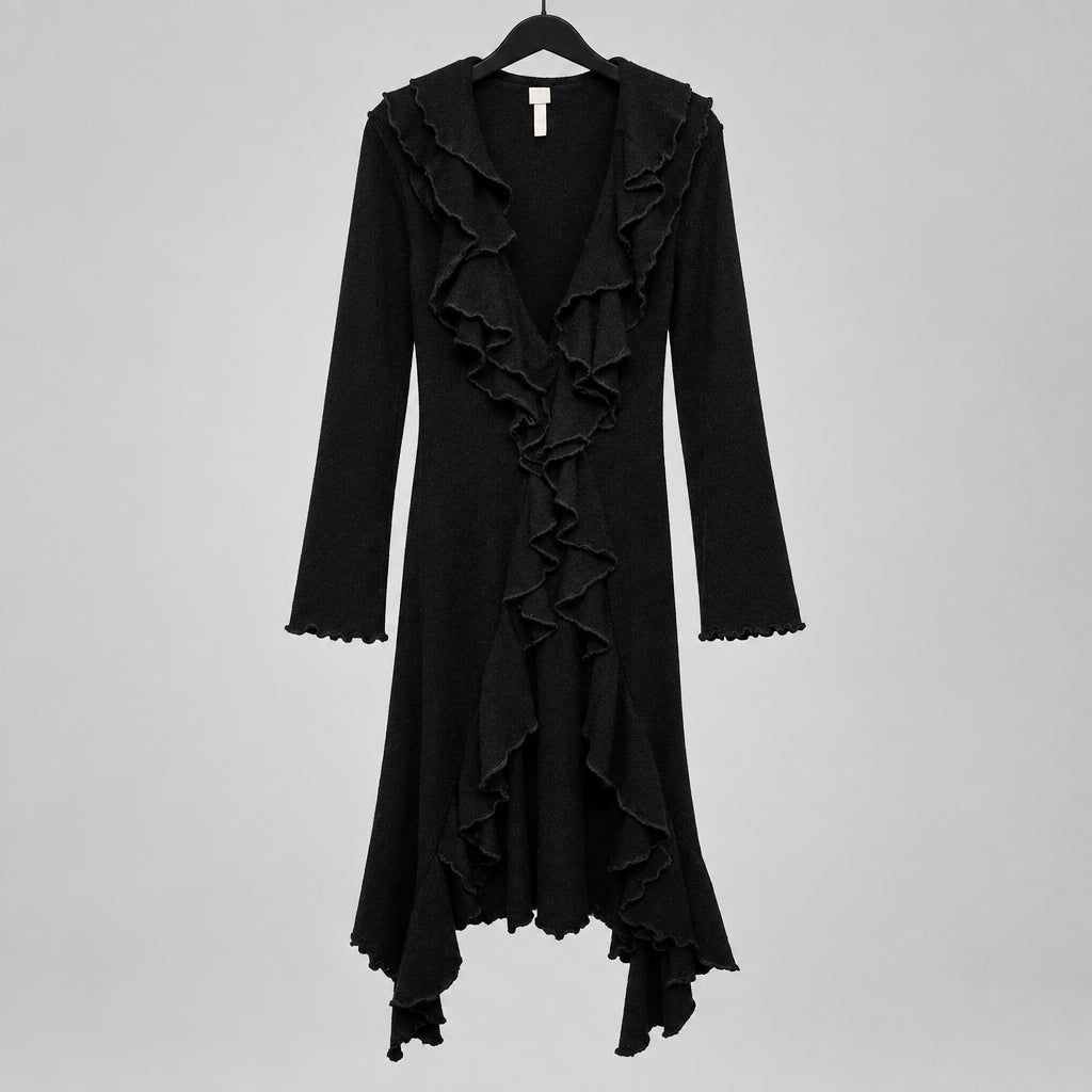 Aqua Black Cashmere Ruffle Cardigan Size Small