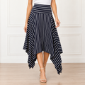 Cabi 5183 Twirl Skirt - Navy & White Striped Asymmetrical Hem Size L