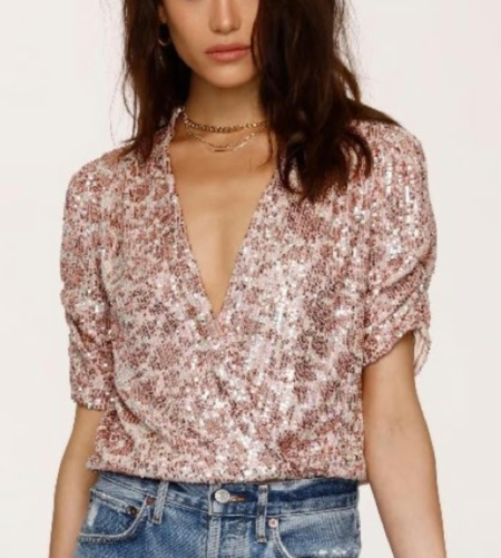 Heartloom Pink Sequin Faux Wrap Top Size Med